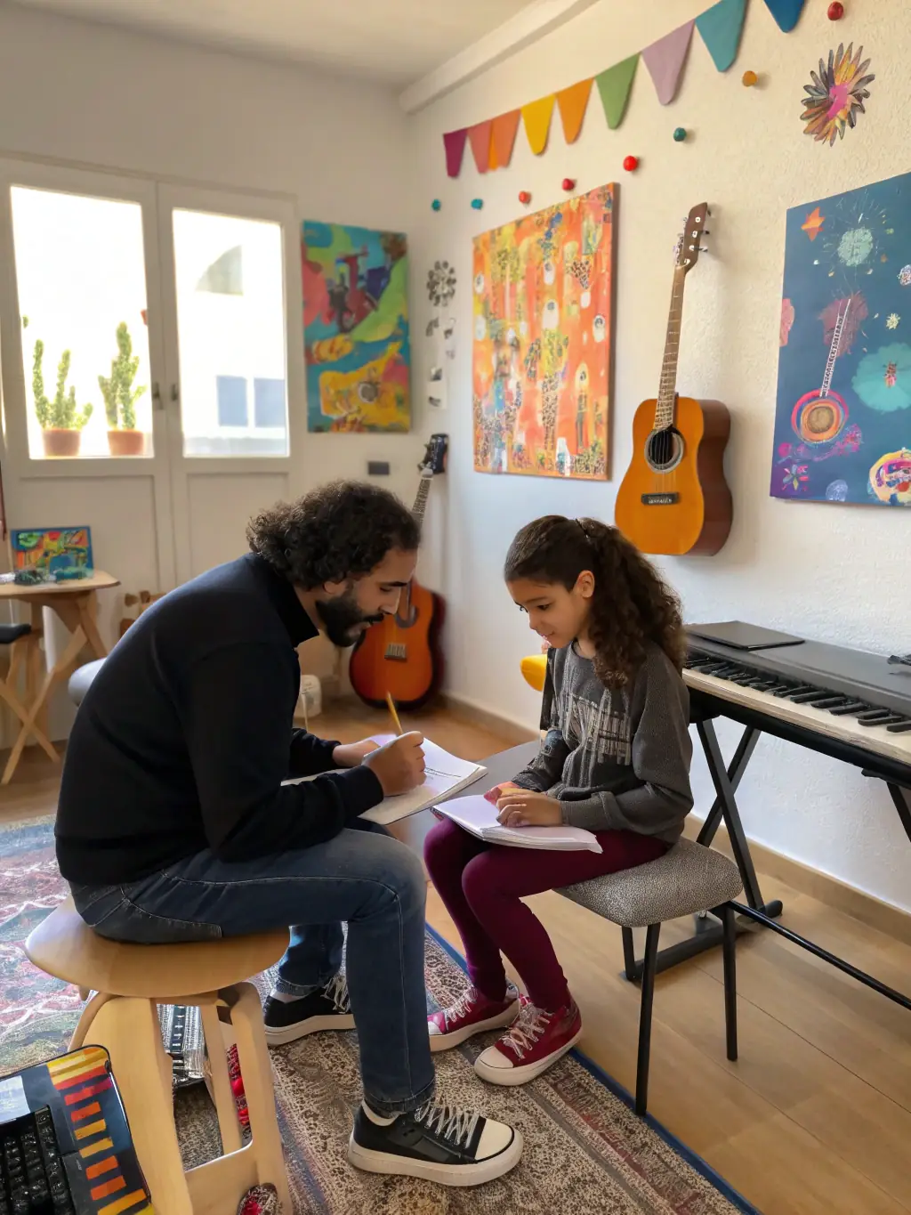 A compelling image of artists receiving mentorship from experienced professionals through the MUSIKAIROS program, emphasizing the organization's dedication to nurturing artistic talent.